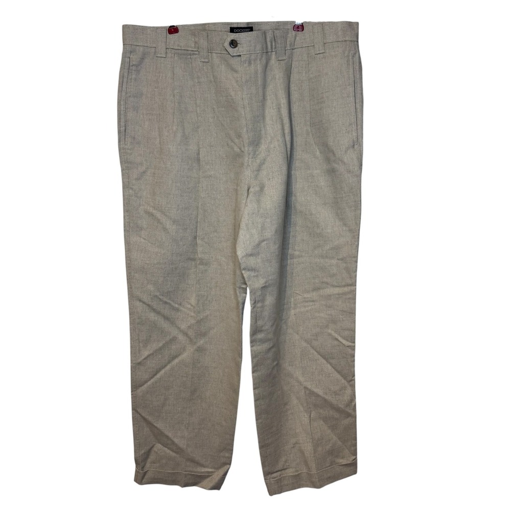 DOCKERS Mens Pants Vintage Pleated Loose Fit Linen Cotton New Dead Stock 38X29